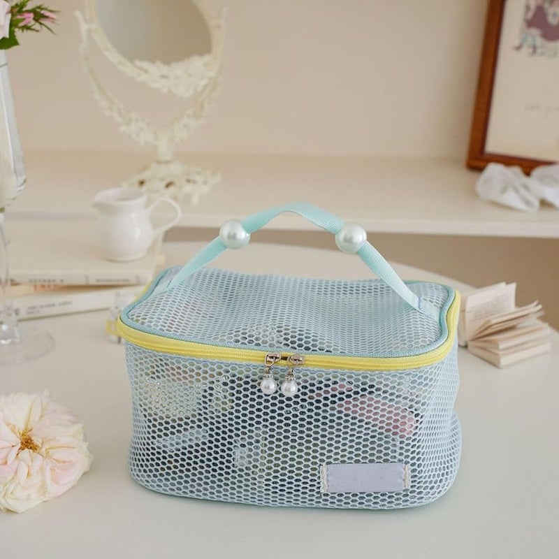 Pink Large Capacity Travel Toiletry Organizer Breathable Mesh Cosmetic Storage Bag with Zippers - Image 2